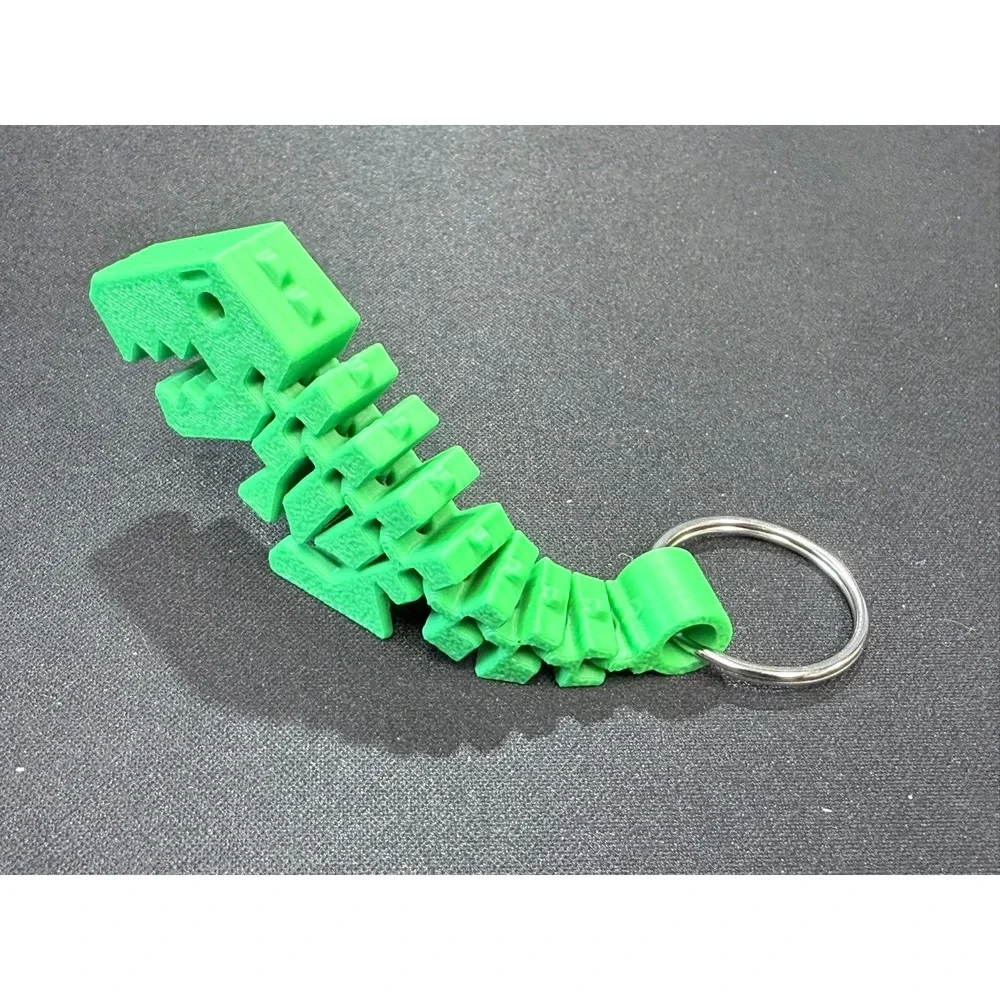 3D Printed Articulated T-Rex Keychain Green Flexible Dinosaur Toy